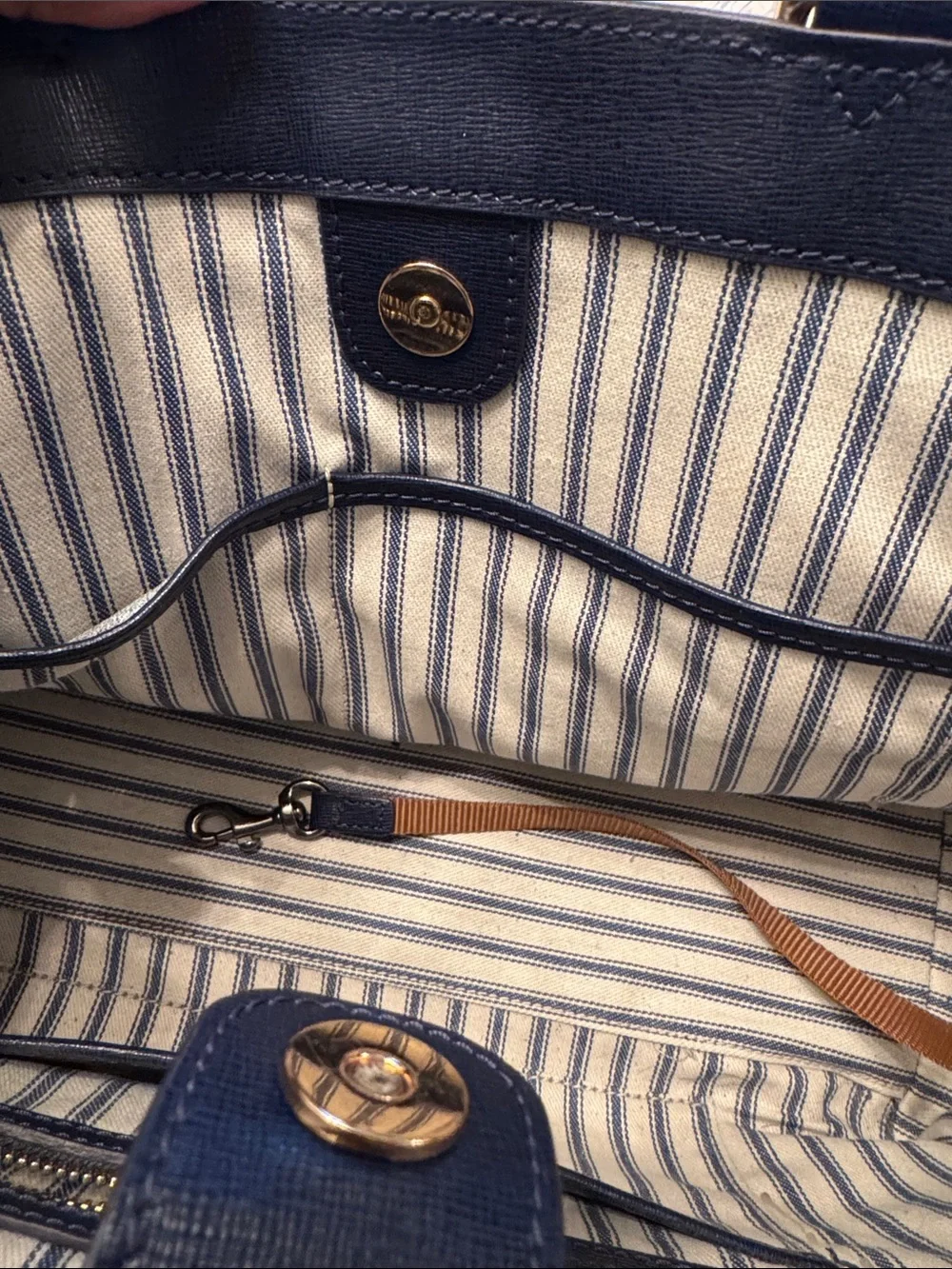 Dooney & Bourke Navy Leather Satchel with Gold Hardware